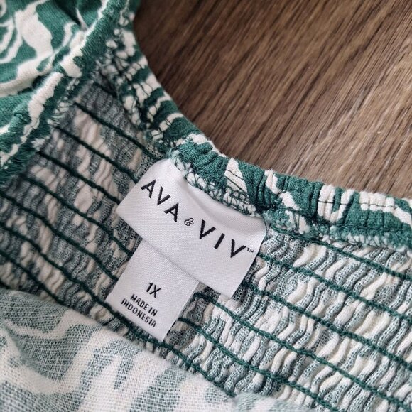 💙 Ava & Viv Linen Blend Flowy Smocked Back Pockets Size 1X Tropical Fit and Fla - Picture 6 of 9